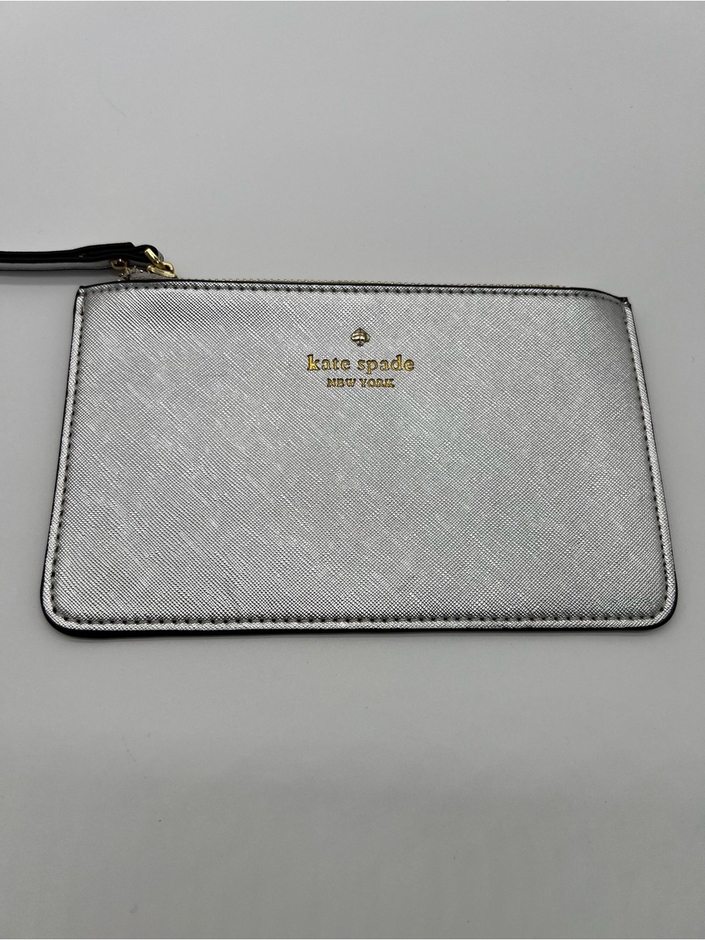 kate spade Metallic Silver Saffiano Wristlet